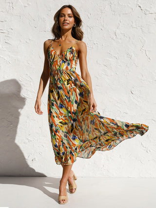 Multi Color Print Cami Midi Dress