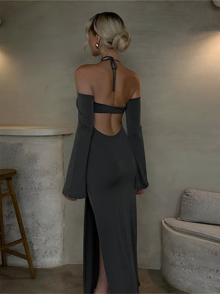 Off-Shoulder Backless Halter Long Dress