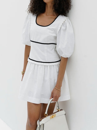 Pure Cotton Contrast Line Elastic Cuff Short Dress