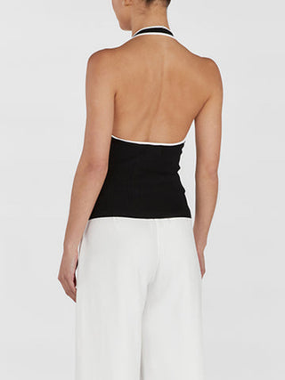 Contrast Trim Open Back Knit Top