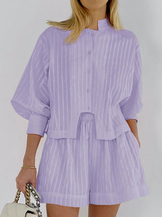 Pure Cotton Pinstripe Long-Sleeve Shorts Set