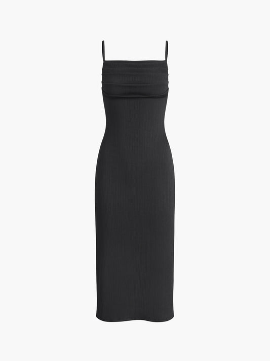 Solid Backless Pleated Midi Dress