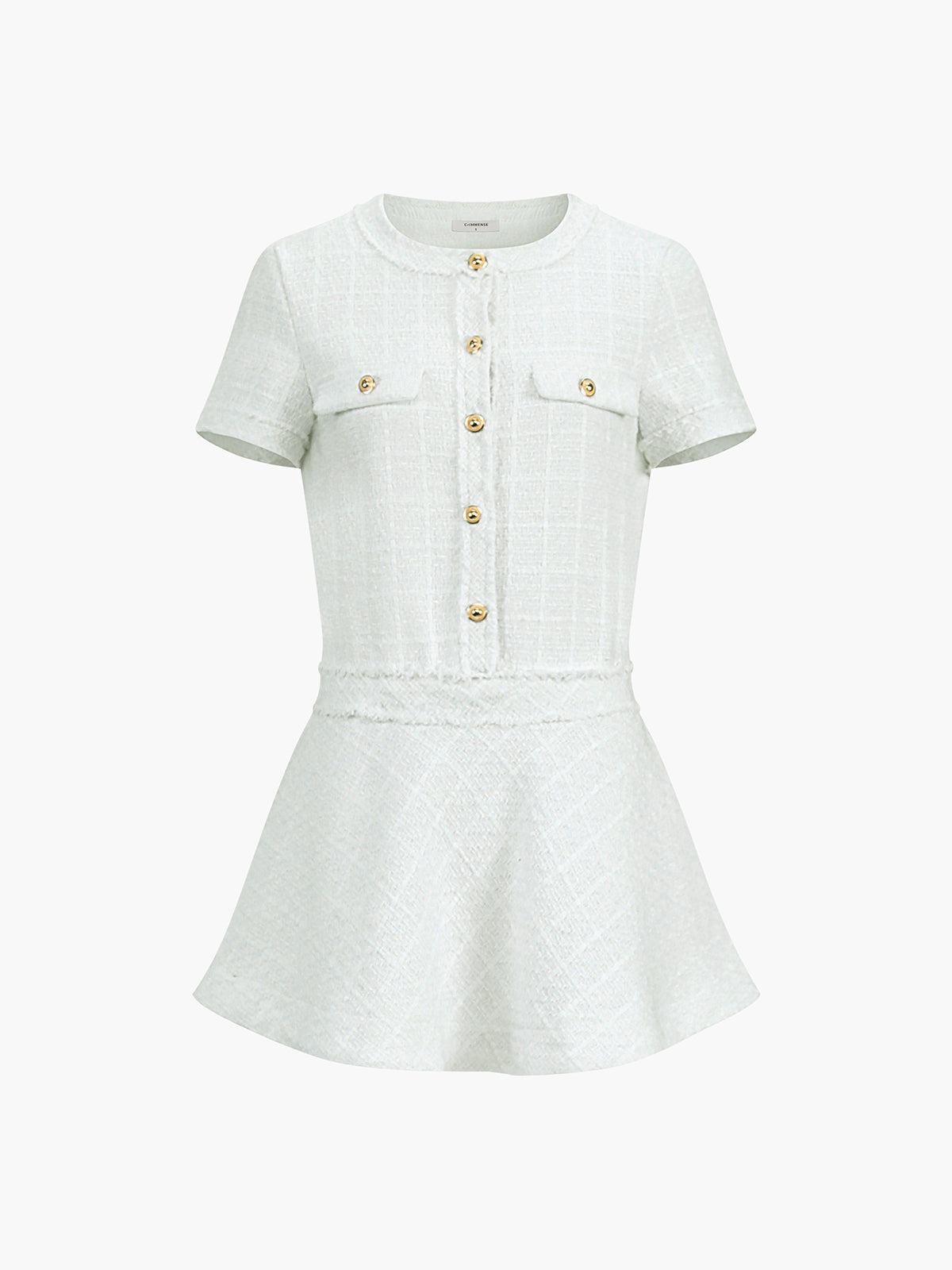 Tweed Metal Button Short Dress