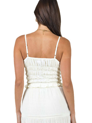 Chiffon Lettuce Trim Tie-Front Cami Top