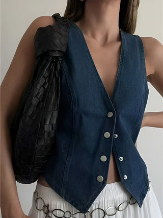 Denim Metal Button Waistcoat