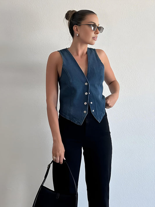 Denim Metal Button Waistcoat
