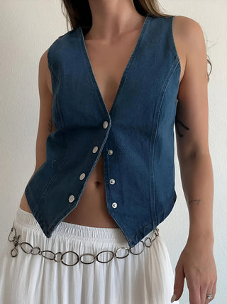 Denim Metal Button Waistcoat