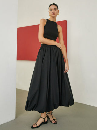 Minimalism Pleated Maxi Skirt