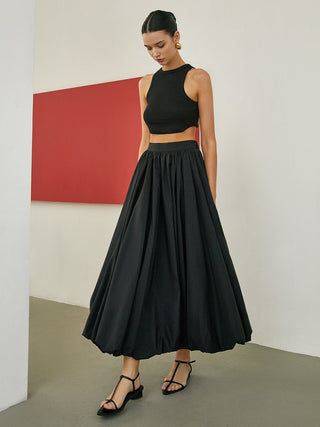 Minimalism Pleated Maxi Skirt