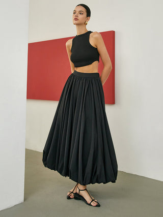 Minimalism Pleated Maxi Skirt