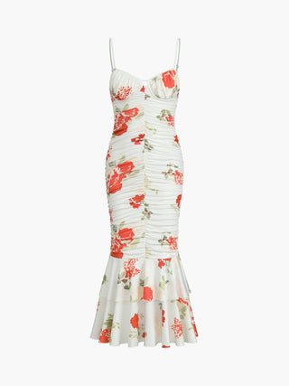 Floral Print Pleated Midi Dress