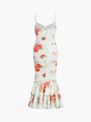 Floral Print Pleated Midi Dress