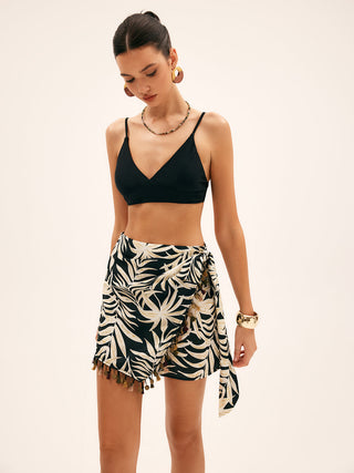 Coconut Grove Print Tassel Trim Mini Skirt