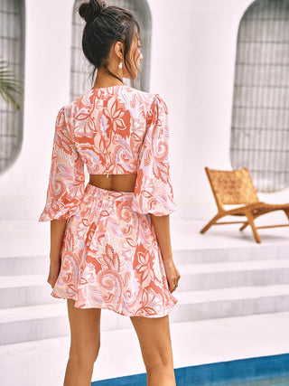 Tropical Floral Cutout Short Dress