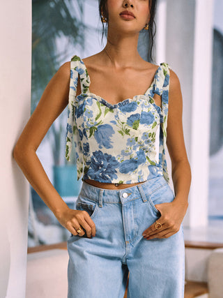 Peony Print Knotted Cami Top