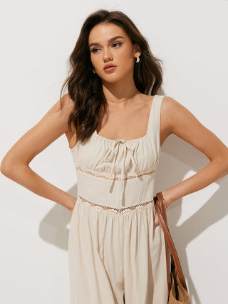 Pure Cotton Backless Tie-Front Jumpsuit