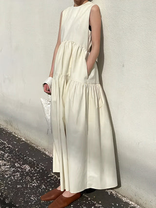 Solid Pockets Sleeveless Long Dress