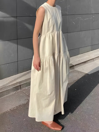 Solid Pockets Sleeveless Long Dress