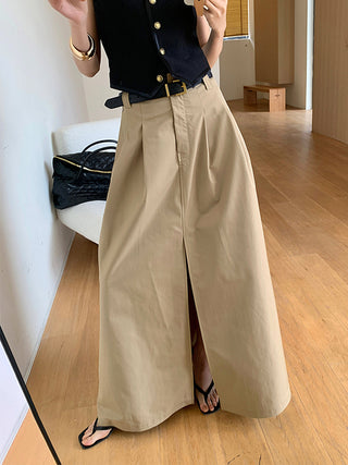 Oversized Cotton Split Maxi Skirt Without Belt