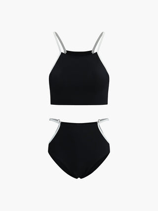 Contrast Binding Cutout Bikini Set