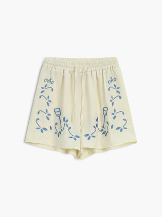 Plant Embroidery Leisure Shorts Set