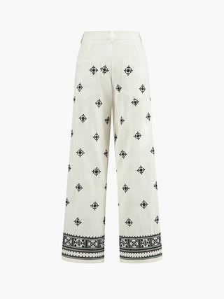 Vintage Print Straight Leg Pants Without Belt