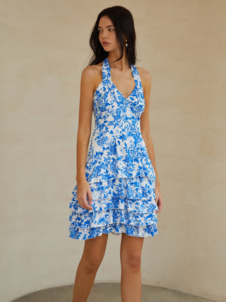 Printed Halter Sleeveless Short Dress