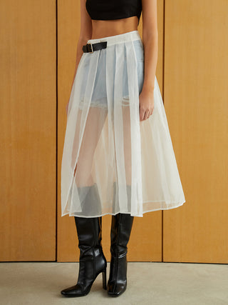 Sheer Mesh Midi Skirt