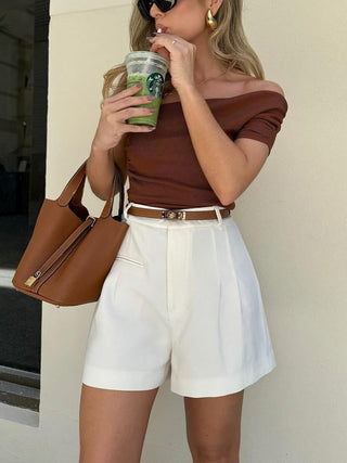 Casual Mid Waist Shorts Without Belt