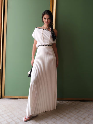 Off-Shoulder Pleated Skirt Set