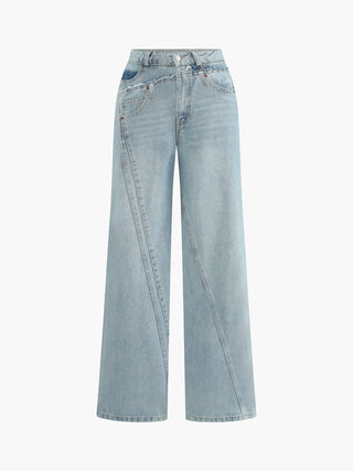 Vintage Asymmetrical Raw Hem Denim Jeans