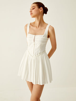 Plain Pleated Cami Short Dress