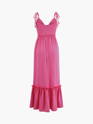 Knotted Cutout Ruffle Split Long Dress