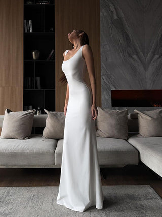 Asymmetrical Neck Snug Long Dress