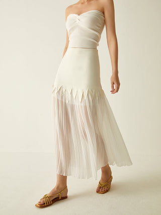 Sheer Pleated Midi Skirt