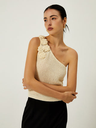 Crochet Rosette Decor One Shoulder Vest