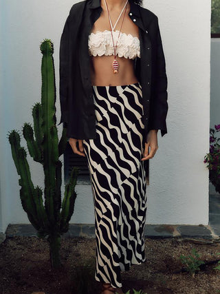 Wave Print Maxi Skirt