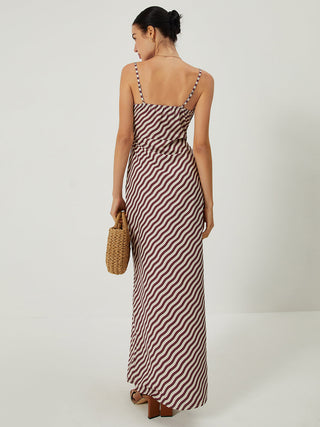 Stripe Low Cut Slim Long Dress