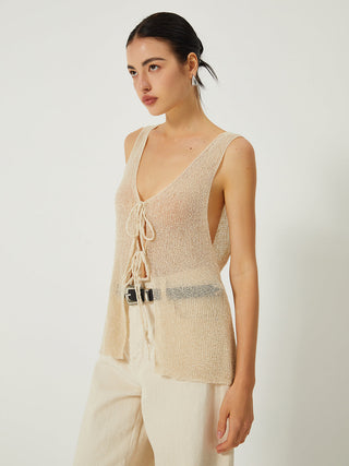 Sheer Tie Front Knit Vest