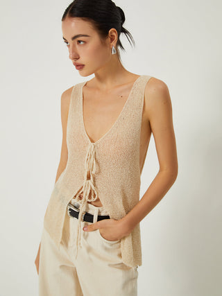 Sheer Tie Front Knit Vest