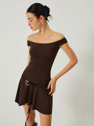 Casual Off-Shoulder Ruched Ruffle Hem Dress