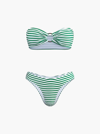 Stripe Bikini Set With Cover Up Skirt