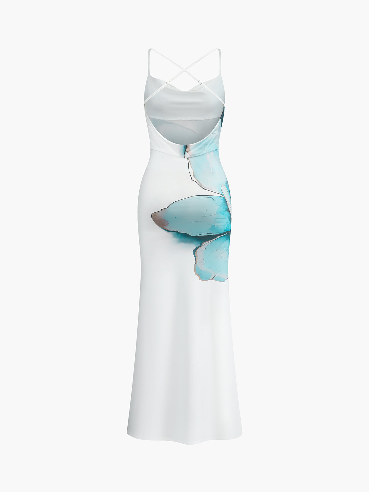 Printed Backless Split Long Dress