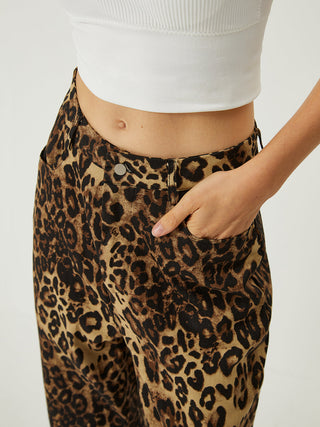 Leopard Print Straight Leg Pants