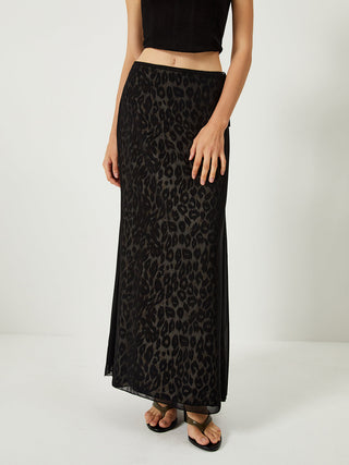 High Waist Leopard Print Maxi Skirt