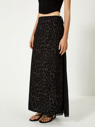 High Waist Leopard Print Maxi Skirt