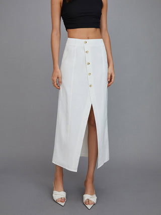 Multi-Button Split Middle Waist Maxi Skirt