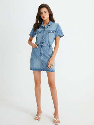 Denim Multi-Button Pockets Short Dress