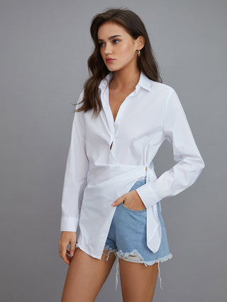 Collared Wrap Long Sleeve Shirt