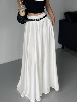 Belted Pleated Long Skirt